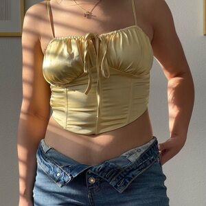 La Hearts Tie Front Satin Corset Top